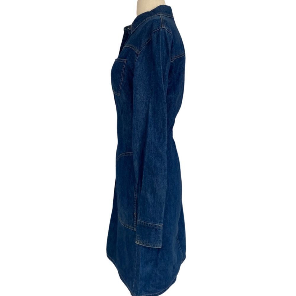 Vintage Retro 90s Talbot's Denim Long Sleeve Button Down Collared Shirt Dress - Picture 3 of 8